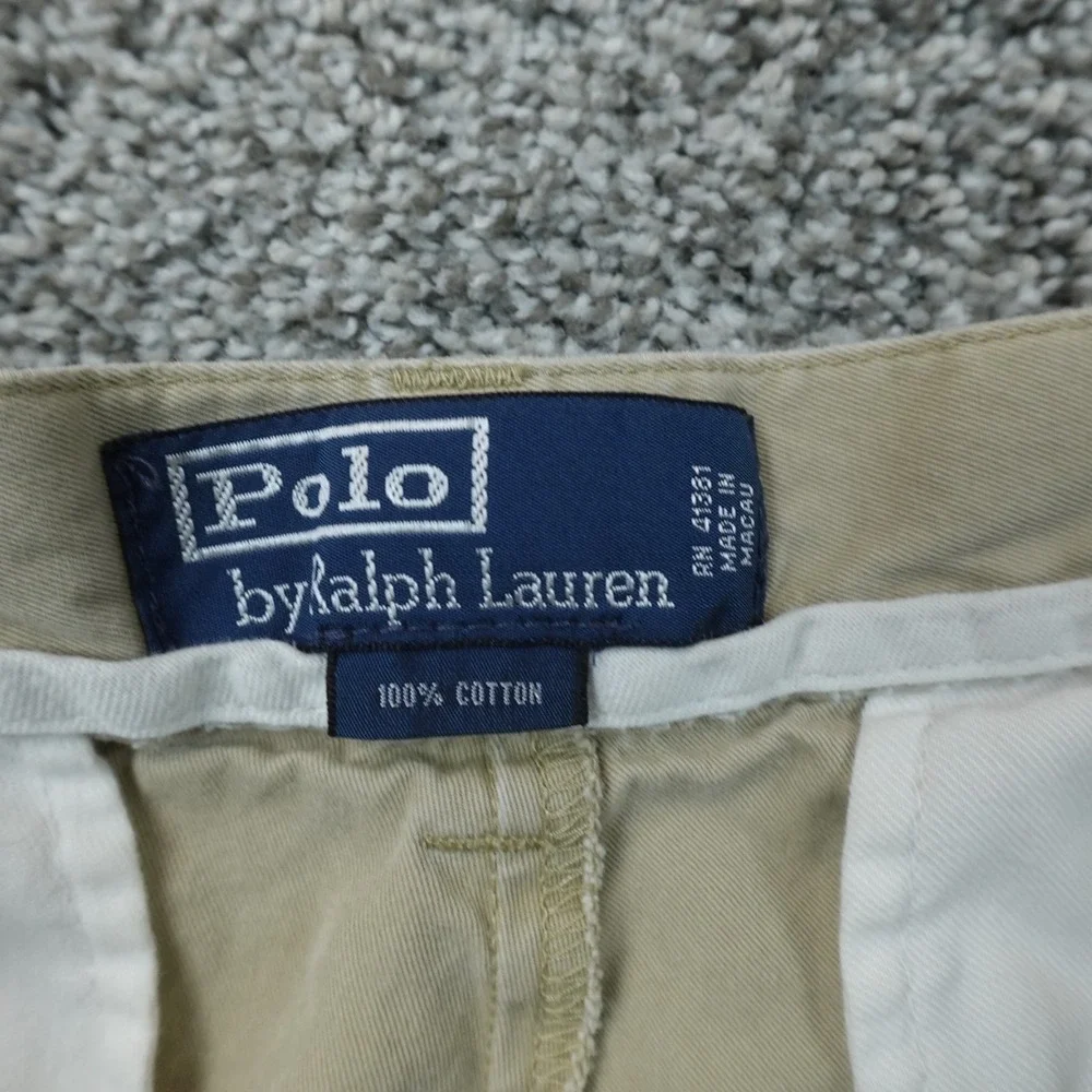 VTG Polo Ralph Lauren Shorts Mens 32 Beige Tan Brown Chino Khaki Golf Flat Front